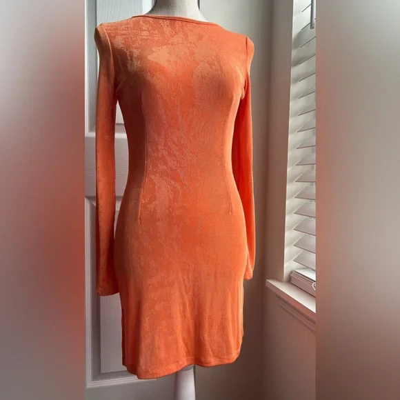 Lioness Montana Shimmer Orange Open Back Long Sleeve Mini Dress - Picture 5 of 9